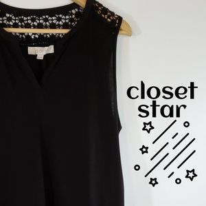 Loft split neck Peplum embroidered shell